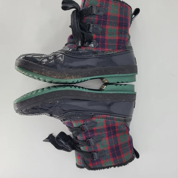 Sorel Tivoli black bumper red greed plaid rubber waterproof booties 10 - Picture 6 of 12